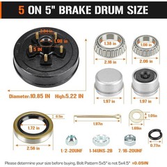 5 on 5 Bolt Circle Drum Kits w/ 10″ Lt & Rt Electric Brake 3500 lbs Trailer Axle