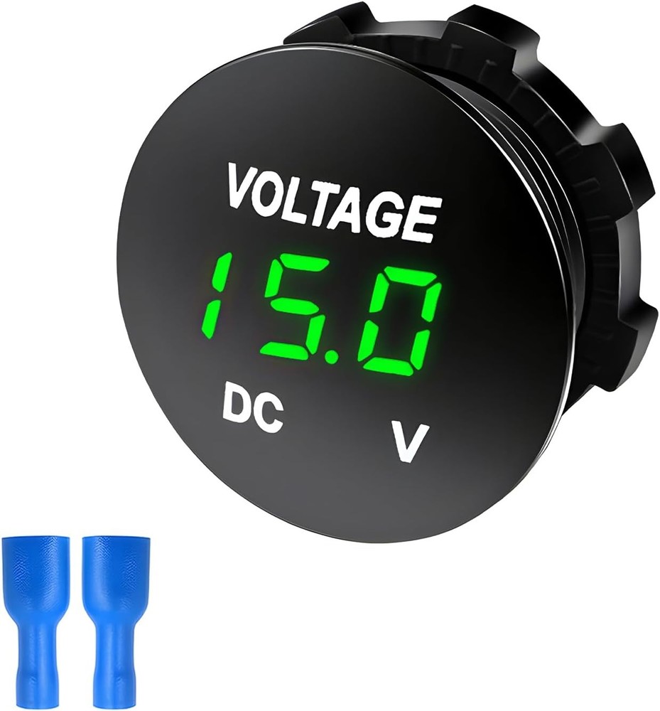 Waterproof Mini LED Digital Voltmeter Gauge Round Panel, 12V 24V Color: Green