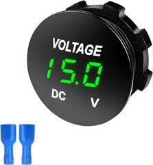 Waterproof Mini LED Digital Voltmeter Gauge Round Panel, 12V 24V Color: Green