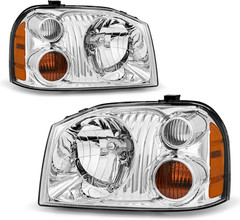 2001-2004 Nissan Frontier Headlight Assembly Pair Chrome Amber Reflector