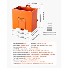 Ballast Box 3 Point Category 1 Tractor 5ft³ Capacity 800lbs Counterweight Orange