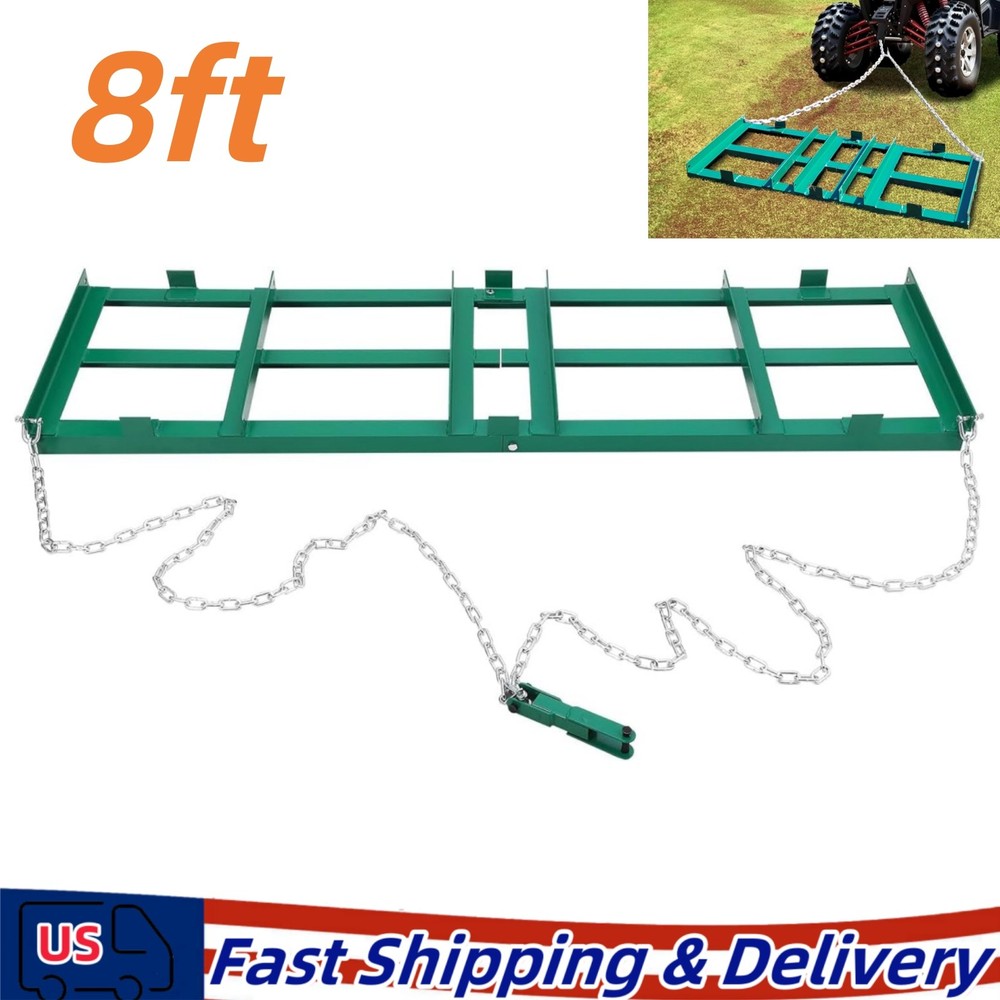 8 FT Drag Harrow Driveway Grader Tow Behind Rake for ATV/UTV Tractor, Green
