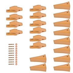 10PK Backhoe Bucket Shanks Teeth w/ Pins Retainers Yellow Replacement for CAT