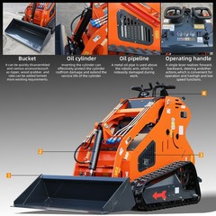 24HP Mini Track Skid Steer Loader, RATO 2-Cylinder Engine, 3-Pump Hydraulic Syst