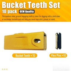 6737325 Bobcat Style Bucket Teeth w/ Pins Fits Mini Excavator / Skid Steer -10PK