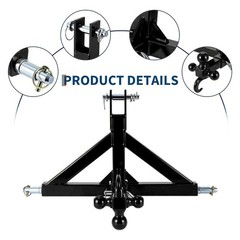 3-Point Quick Hitch for Category 1 Tractor with 2″ Trailer Receiver & Ball Mount