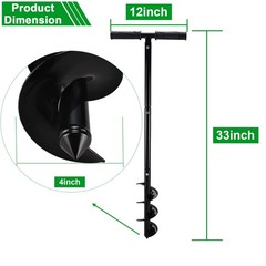 Hand Auger Post Hole Digger 4″ x 33″ Garden Hole Digger Tool Manual Earth Aug…