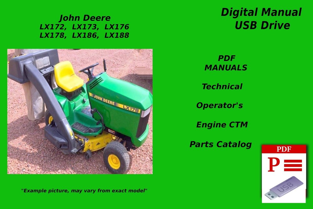 John Deere LX172 LX173 LX176 LX178 LX186 LX188 Technical Op. Parts Manual USB