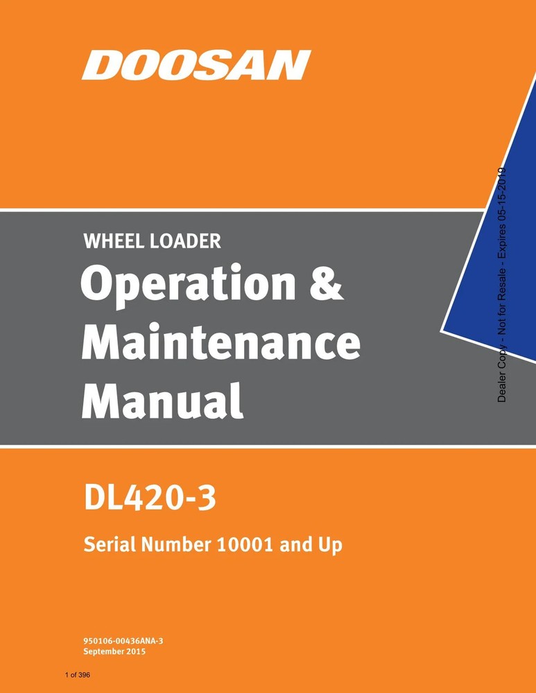 Doosan DL420-3 Wheel Loader Operators Maintenance Manual SN 10001-Up