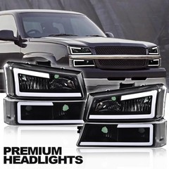 LED Bumper Headlights 2003-2006 Avalanche Silverado 1500 2500 3500HD Clear/Black