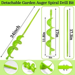 34 x 3″ Garden Auger Drill Bit, Extended Length Spiral Drill Bit for Bulb & B…
