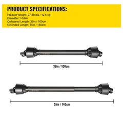 VEVOR PTO Shaft PTO Driveshaft for Tractor 1-3/8″ Spline/Round Ends 39-55″ Black