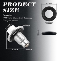 Magnetic Oil Drain Plug M14x1.5 with 10 Sealing Gaskets, Oil Pan Dr Model: M14