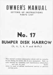 IH International McCormick Deering No. 17 Bumper Disk Harrow Manual 5- to 10-Ft.