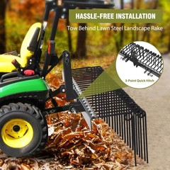 3 Point 60″ Pine Straw Rake Landscape Rake for Cat0 & Cat1 Tractor Attachment