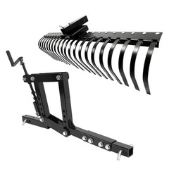 60″ 1 Point Hitch Adjustable Lift Landscape Rake For ATV UTV Gravel Lawn Tractor