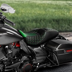 2-Up Seat Green Leather Electra Glide Classic Street Glide Road Glide 2009-2023