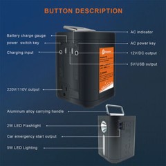 2X 1800A 26800mAh AC Output Multi-purpose Energy Storage Battery with Light