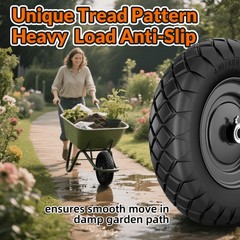 RONPOW 4.80/4.00-8 Flat Free Wheelbarrow Tire and Wheel, 16″ 16 inches, Black