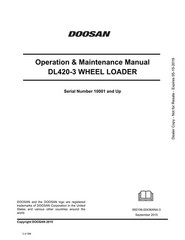 Doosan DL420-3 Wheel Loader Operators Maintenance Manual SN 10001-Up