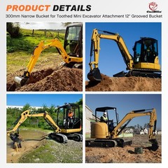 12inch/300mm Digging Bucket Attachment For Mini Excavator Trench Buckets w/Teeth