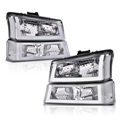 LED DRL Headlights 2003-2006 Silverado 1500 2500 3500 HD Avalanche Clear Chrome
