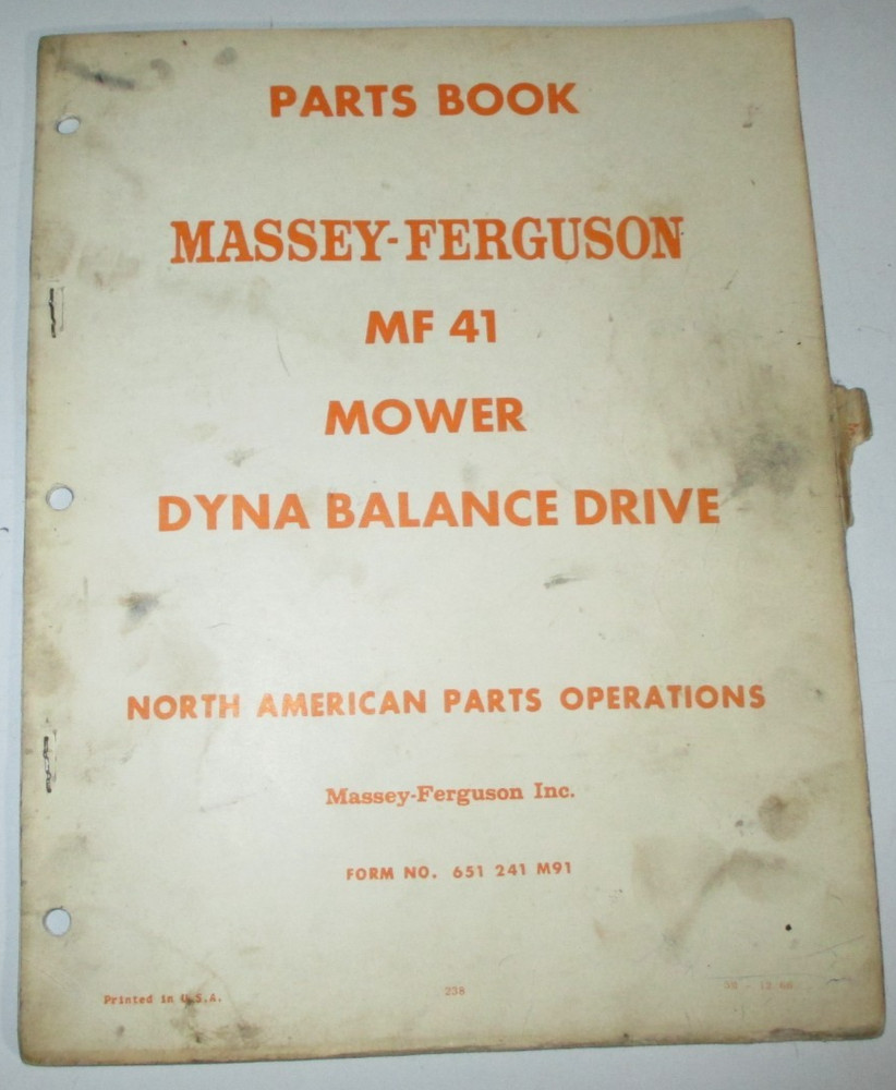 Massey Ferguson MF 41 Mower Parts Catalog Manual Book 1966 DEALERS ORIGINAL!