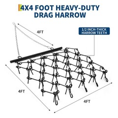 Drag Harrow for ATV UTV Tractor, 4×4 ft & 5×4.5 ft, 3/8″ 1/2″ Teeth, Tow Behind