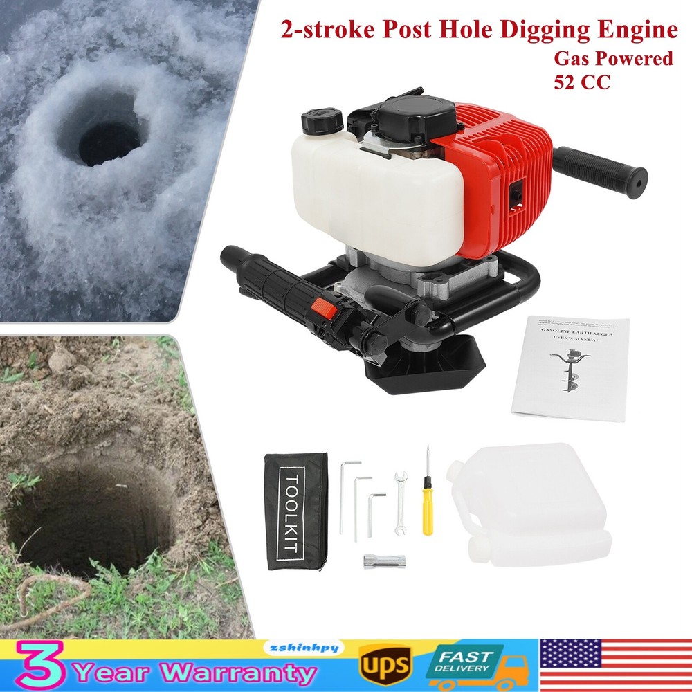 52CC Gas Powered Earth Auger Post Hole Digger Auger 2Stroke 2hp