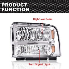Headlights Assembly Fit 1999-2004 Ford F250 F350 F450 F550 Super Duty