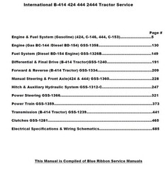 Farmall International B-414 424 2424 444 2444 Service Manual Repair Shop Book