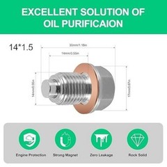 M14x1.5 Magnetic Stainless Steel Oil Drain Plug with Copper Washers, Compatible