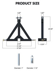 3 Point 2 Inch Trailer Hitch Receiver for Category 1, Heavy-Duty Tractor Hitch