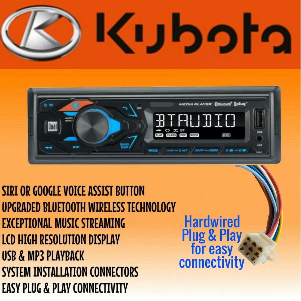 NEW Kubota Tractor RTV RTX Radio AM FM Bluetooth MP3 AUX USB w Plug Play Harness
