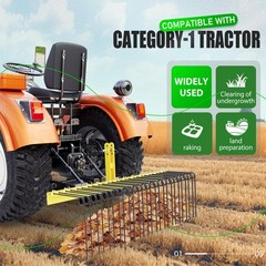 60″ 3 Point Pine Straw Landscaping Rake For Cat 0 Cat 1 Tractor Rake Attachments