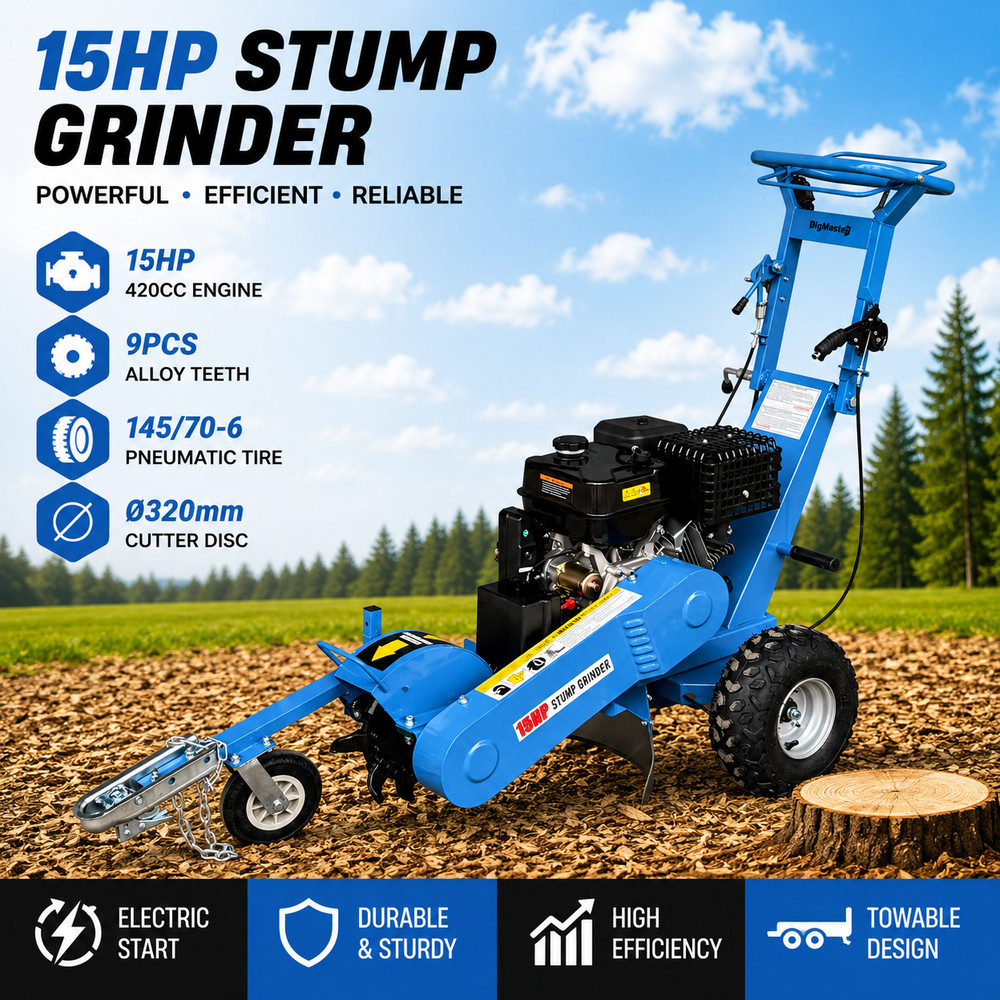 420CC 15HP Stump Grinder Electric Start Tow Bar 9 Teeth Tree Remover FREE SHIP