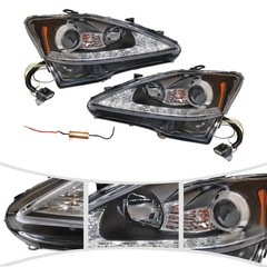 2006-2013 Lexus IS250 IS350 Halogen Projector Headlights w/LED DRL Left+Right
