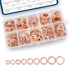 Pack-200 Automobile Copper Flat Gasket Assortment Combination Set, Multi-Specifi