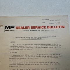 1979 Massey Ferguson MF 540/550 Combines Dealer Service Bulletin
