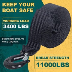 Boat Winch Strap with Hook 2″ x 20′ – 11,000 lbs Break Strength Heavy Duty Ma…