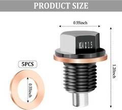 Magnetic Oil Drain Plug M14x1.5 with 5 Gaskets, Aluminum Oil Pa Color: M14x1.5