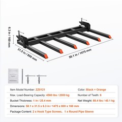 Uimoso Clamp on Debris Pallet Forks to 60″ Bucket 4560 lbs Capacity Heavy Duty