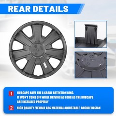 14 Inch Hubcaps Iron Hub ABS Black Matte Set of 4 5076Style Car Truck SUV