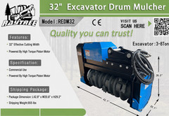 Raytree Excavator Forestry Drum Mulcher Attachment 3-8 Ton