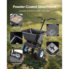 Uimoso 100LB Walk-Behind Broadcast Spreader Adjustable 0-9.8ft Width Fertilizer