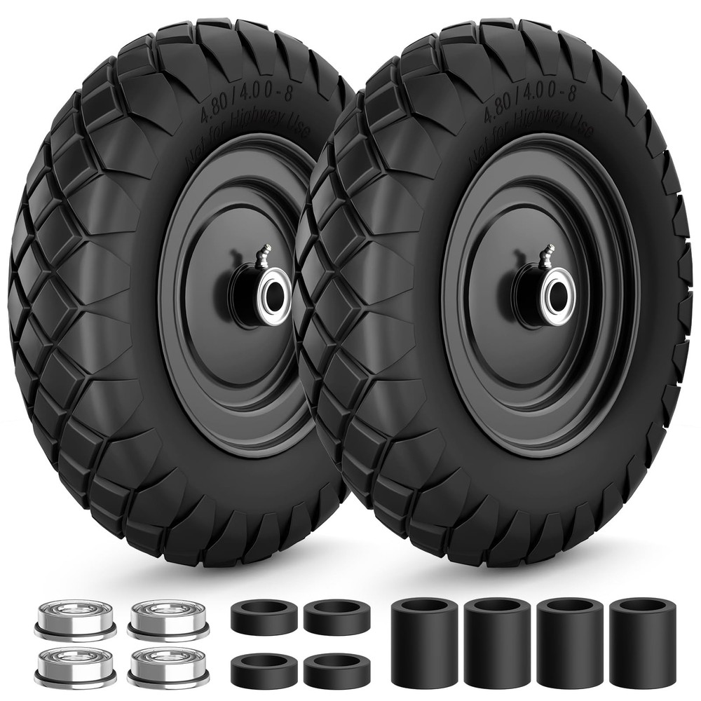 4.80/4.00-8 Flat Free Wheelbarrow Tire and Wheel, 16″ 16 inches, Black