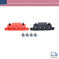 New Red & Black 5/16″ 4 Stud Power Distribution Block -BUSBAR- With Cover