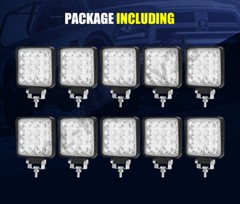 10PCS 180W FLOOD LED Work Lights 12V Boat Camping Square 4inch Bar for 4X4 UTV