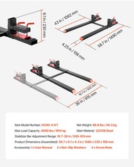 VEVOR 4000 lbs Clamp on Pallet Forks 60-Inch Tractor Forks with Stabilizer Bar