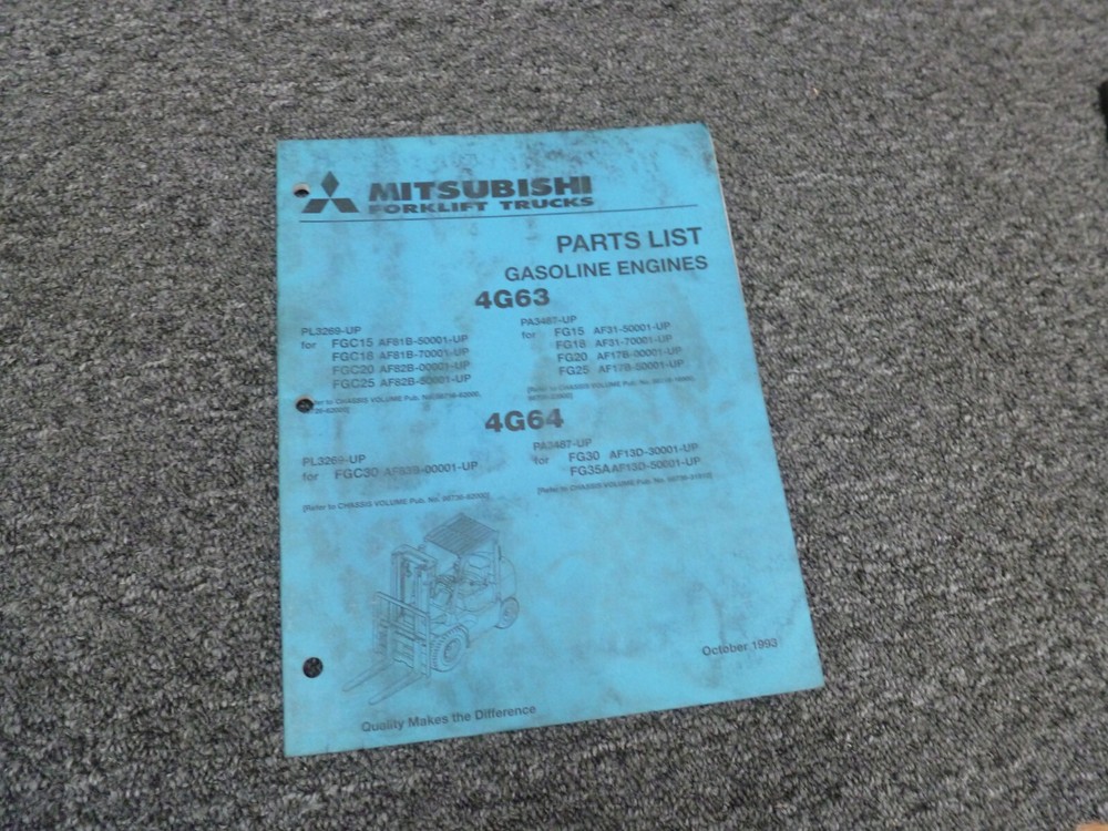 Mitsubishi 4G63 Gas Engine for FGC15 FGC18 FGC20 FGC25 Parts Catalog Manual xo